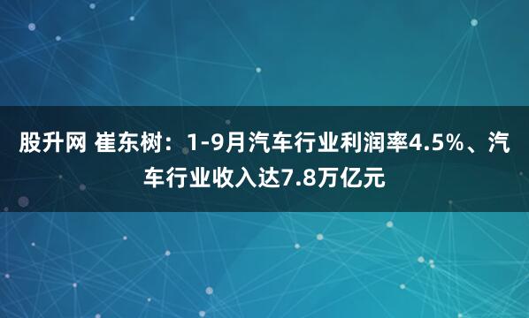 股升网 崔东树：1-9月汽车行业利润率4.5%、汽车行业收入达7.8万亿元