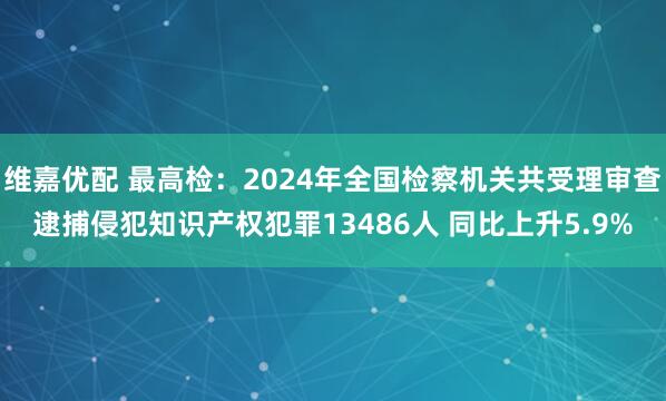 维嘉优配 最高检：2024年全国检察机关共受理审查逮捕侵犯知识产权犯罪13486人 同比上升5.9%